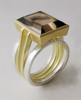 The original 'Pevsner Ring' in silver and gold with Large Smokey Quartz